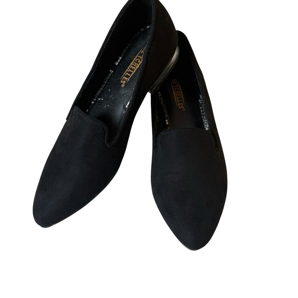 Seychelles Womans Size 5.5 Ruby III Black Faux Suede Flats Vegan Office Capsule